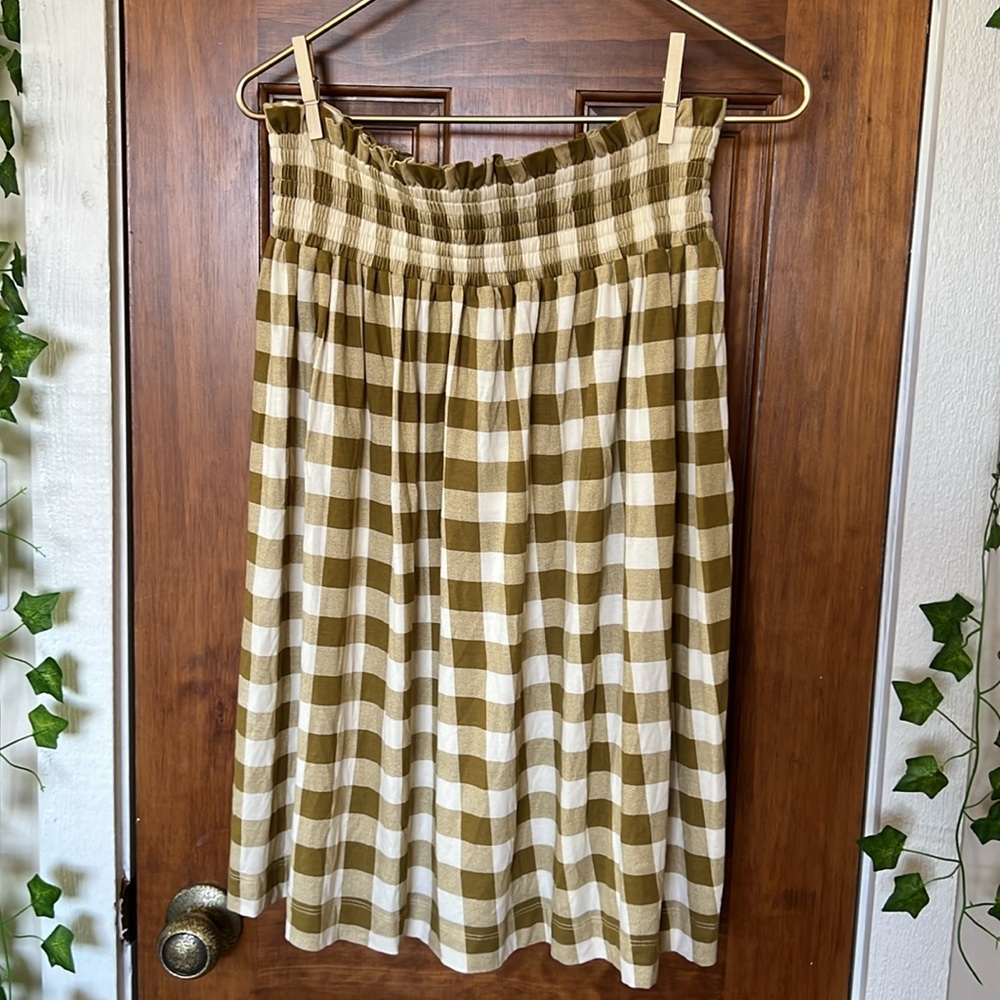 Kate Quinn Olive and Cream Checkered Midi Skirt